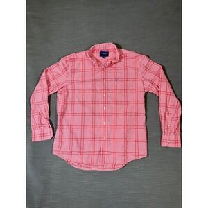 American Eagle Mens Red Plaid Button Down Shirt Long Sleeve L Large Pocket Logo